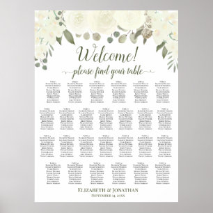 26 Table Ivory White Roses Wedding Seating Chart