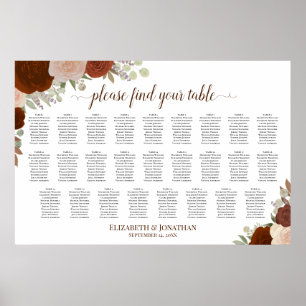 26 Table Rustic Autumn Roses Wedding Seating Chart