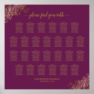 26 Table Wedding Seating Chart Cassis Purple Gold
