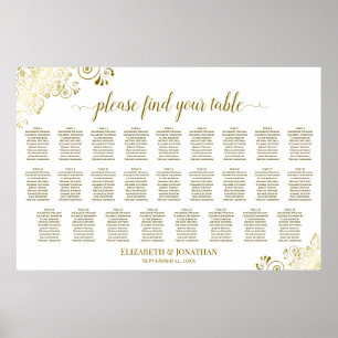 26 Table Wedding Seating Chart White & Gold Frills