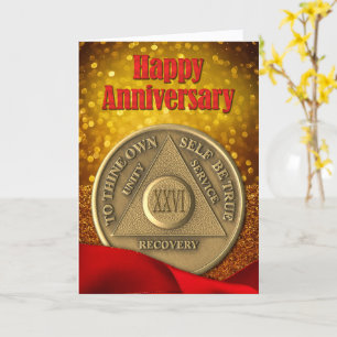 26 Year AA Coin Glitter Happy Anniversary Card