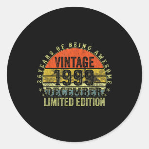 26 Year Old Birthday Gifts For Men December 1999 2 Classic Round Sticker