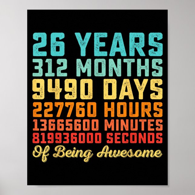 26 Years Old Birthday Quote Funny 26th B-Day Math Poster (Front)