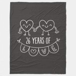26th Anniversary Gift Chalk Hearts Fleece Blanket