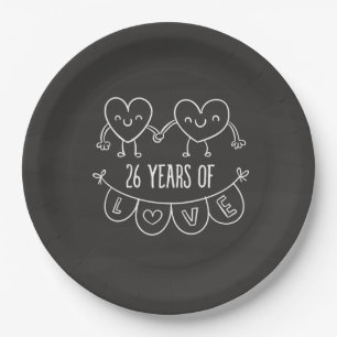 26th Anniversary Gift Chalk Hearts Paper Plate