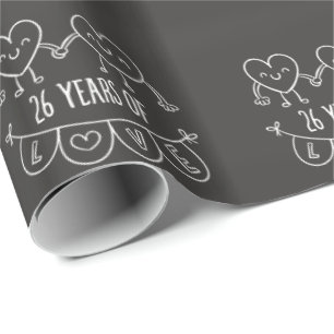 26th Anniversary Gift Chalk Hearts Wrapping Paper