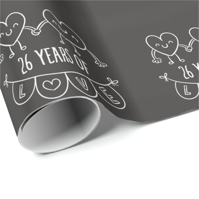 26th Anniversary Gift Chalk Hearts Wrapping Paper (Roll Corner)