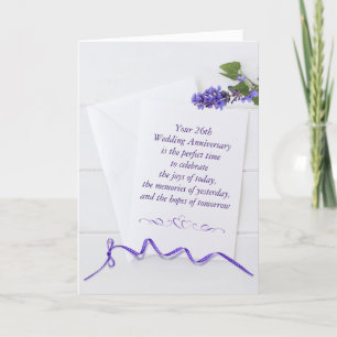 26th Anniversary Purple Flowers On White Wood   Card