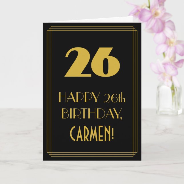26th Birthday – Art Deco Inspired Look "26" & Name Card (Orchid)