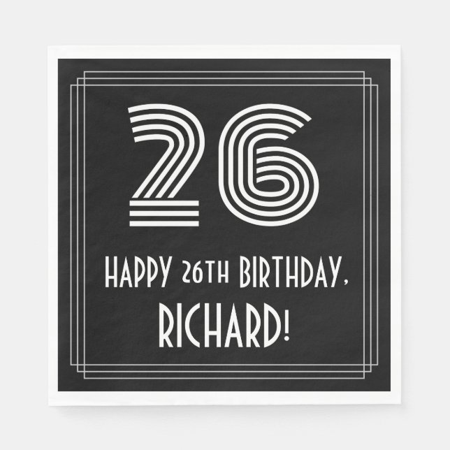 26th Birthday: Art Deco Inspired Look "26" + Name Napkin (Front)