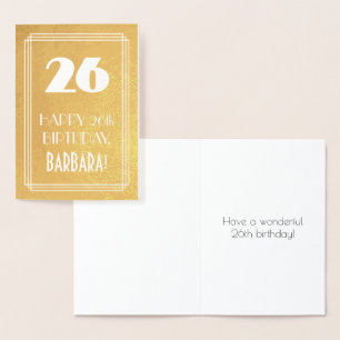 26th Birthday ~ Art Deco Style "26" & Custom Name Foil Card