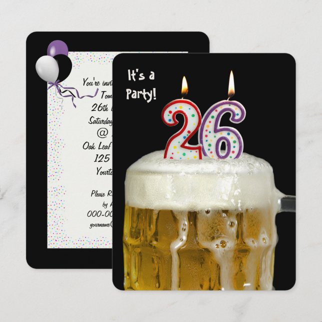 26th birthday Beer Party Invitation (Front/Back)
