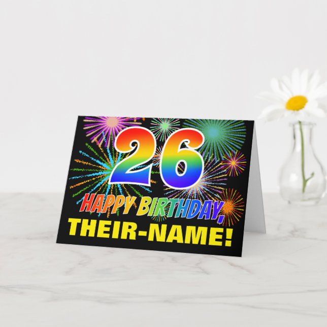 26th Birthday: Bold, Fun, Fireworks, Rainbow 26 Card (Small Plant)