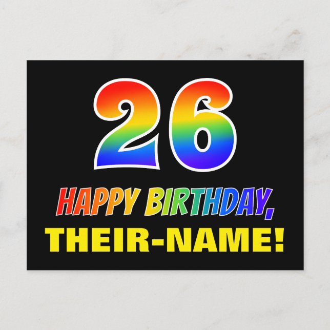 26th Birthday: Bold, Fun, Simple, Rainbow 26 Postcard (Front)