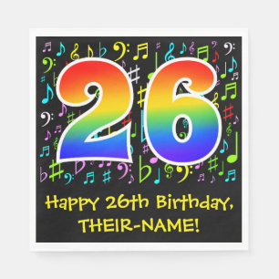 26th Birthday - Colorful Music Symbols, Rainbow 26 Napkin
