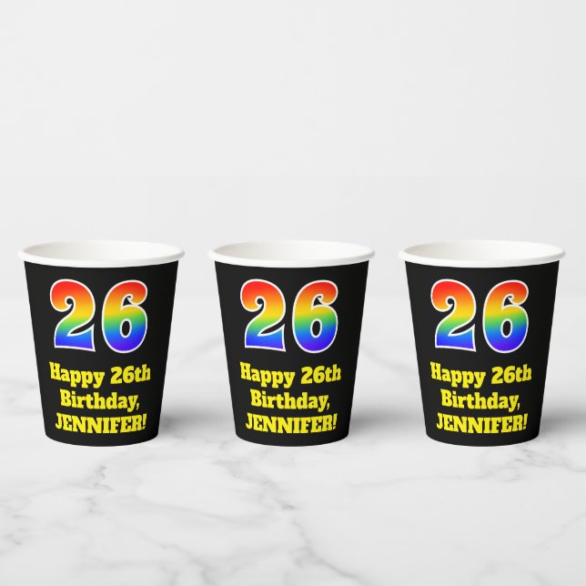 26th Birthday: Colourful, Fun, Exciting, Rainbow 2 Paper Cups (Multi)