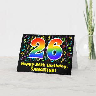 26th Birthday: Colourful Music Symbols & Rainbow 2 Card