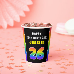 26th Birthday: Colourful Rainbow # 26, Custom Name Paper Cups