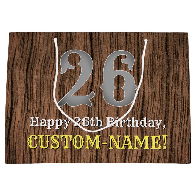26th Birthday: Country Western Inspired Look, Name Large Gift Bag (Front)