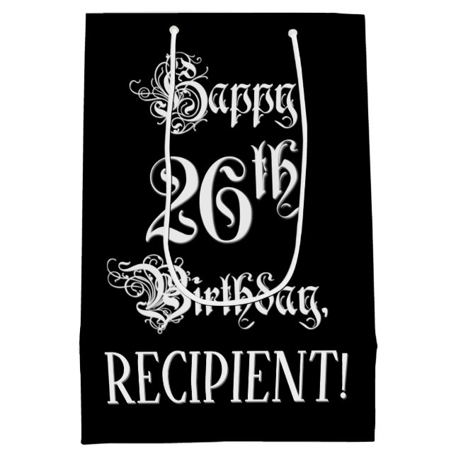 26th Birthday: Fancy, Elegant Script + Custom Name Medium Gift Bag (Back)