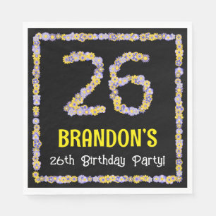 26th Birthday: Floral Flowers Number, Custom Name Napkin