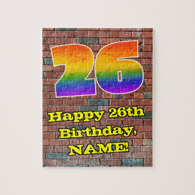 26th Birthday: Fun Graffiti-Inspired Rainbow 26 Jigsaw Puzzle (Vertical)
