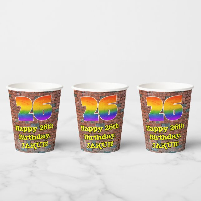 26th Birthday: Fun Graffiti-Inspired Rainbow 26 Paper Cups (Multi)