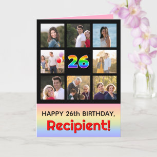 26th Birthday: Fun Rainbow #, Custom Photos + Name Card