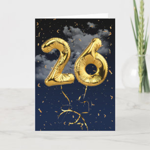 26th Birthday Gold Mylar Balloon and Confetti Card