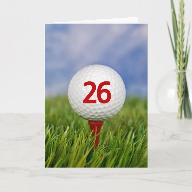 26th Birthday Golf Ball on Red Tee      Card (Front)