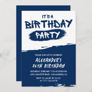 26th birthday invitations Men Graffiti Navy Blue