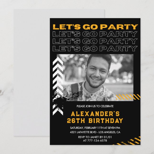 26th birthday invitations Men Photo Spray paint (Front/Back)