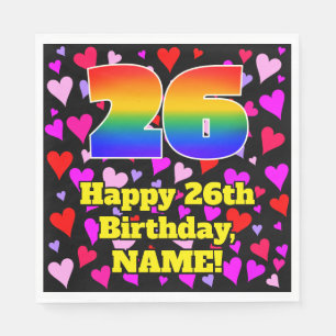 26th Birthday: Loving Hearts Pattern, Rainbow # 26 Napkin