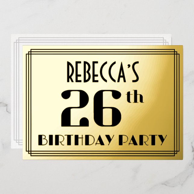 26th Birthday Party: Art Deco Look “26” and Name (Front/Back)