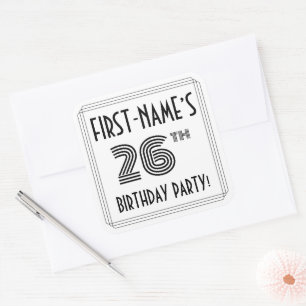 26th Birthday Party: Art Deco Style + Custom Name Square Sticker