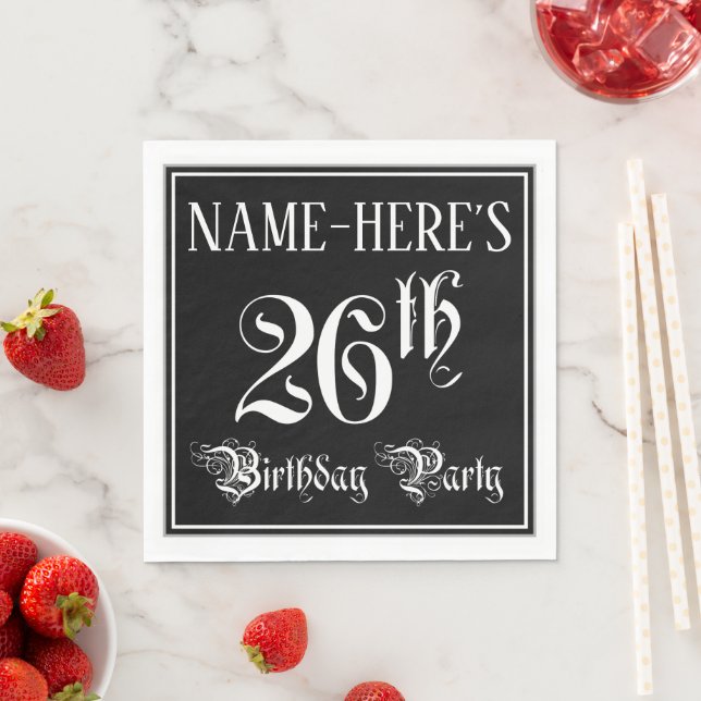 26th Birthday Party — Fancy Script + Custom Name Napkin (Insitu)