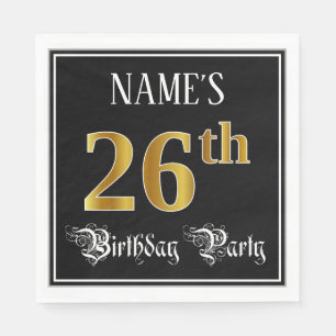 26th Birthday Party — Fancy Script, Faux Gold Look Napkin