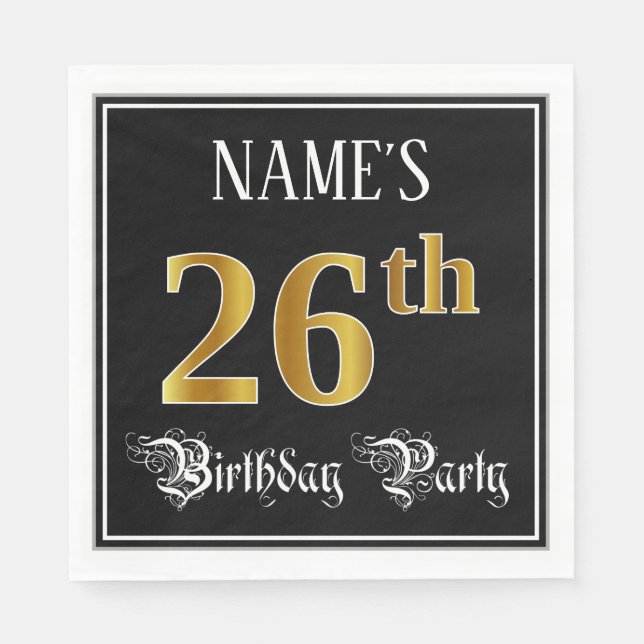 26th Birthday Party — Fancy Script, Faux Gold Look Napkin (Front)