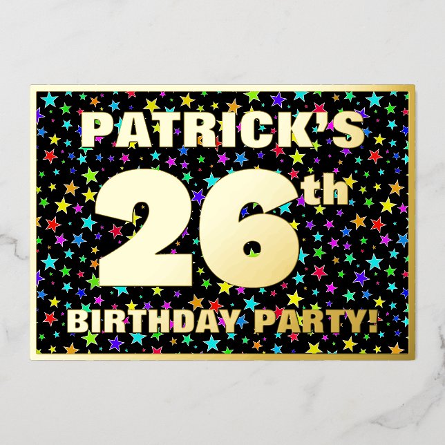 26th Birthday Party — Fun, Colourful Stars Pattern (Front)