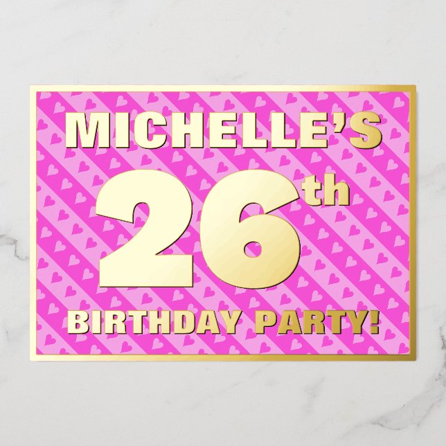 26th Birthday Party — Fun Pink Hearts and Stripes (Front)