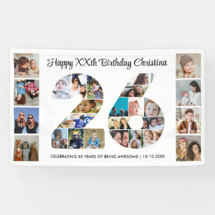 26th Birthday Party Number 26 Photo Collage Banner