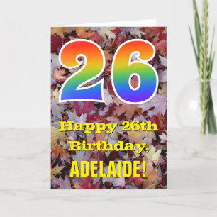 26th Birthday; Rustic Autumn Leaves; Rainbow "26" Card