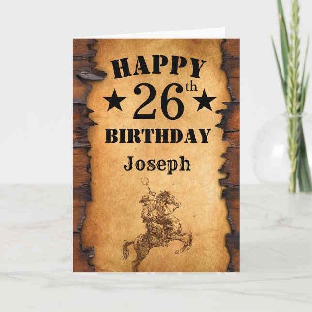 26th Birthday Rustic Country Western Cowboy Horse Card (Front)