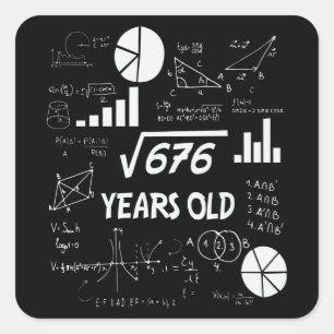 26th Birthday Square Root Math 26 Years Old Bday Square Sticker
