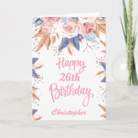 26th Birthday Watercolor Botanical Pink Floral