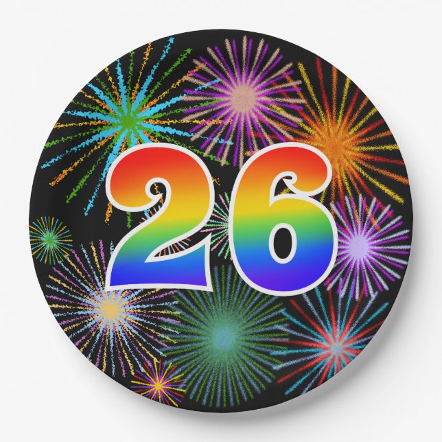 26th Event - Fun, Colourful, Bold, Rainbow 26 Paper Plate (Front)