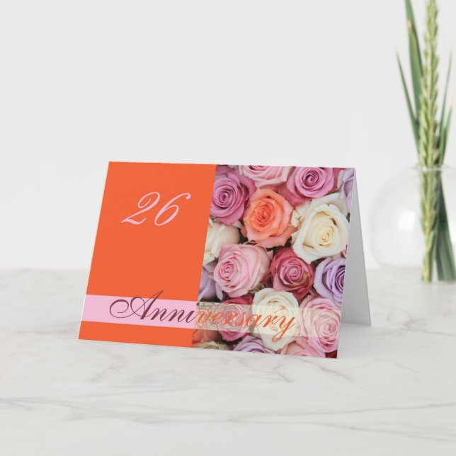 26th Wedding Anniversary Card pastel roses (Front)