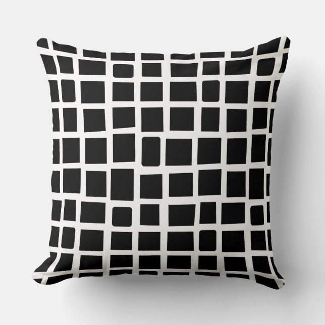 270215 Irregular rectangles - Black on White Cushion (Front)