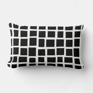 270215 Irregular rectangles - Black on White Lumbar Cushion