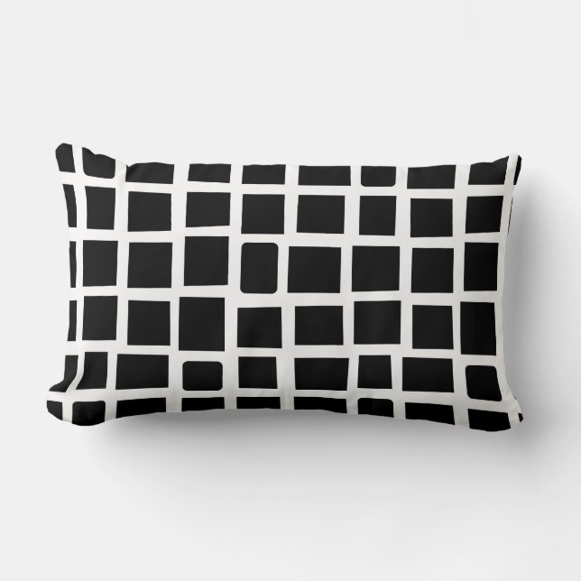 270215 Irregular rectangles - Black on White Lumbar Cushion (Front)